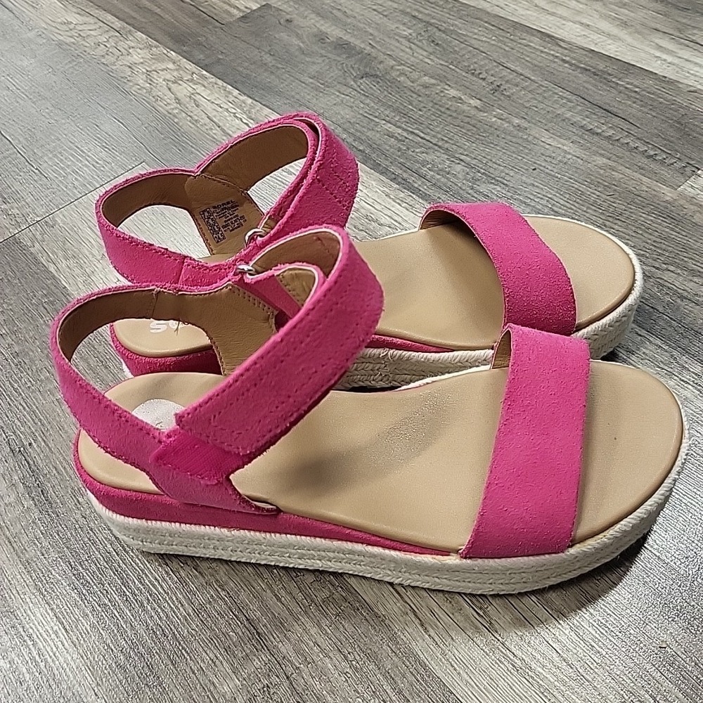 Sorel Espadrille Suede Platform Sandals, Pink/Beige, Size 7.5